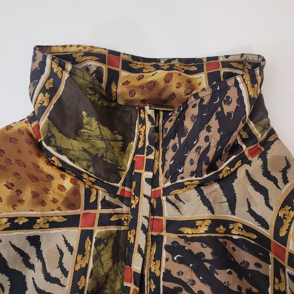 Vintage EVR 100 % Silk Patchwork Animal‑Print Bomber Jacket L Lined Zip Front - Picture 11 of 13